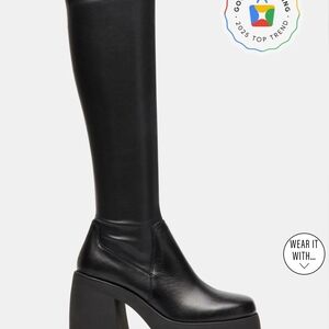 Berkleigh Black Platform Knee-High Heeled Platform Boots Steeve Madden